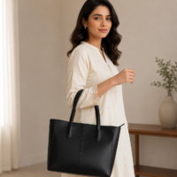 Evora Black Tote Bag With Free Pouch
