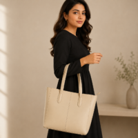 Evora Beige Tote Bag With Free Pouch