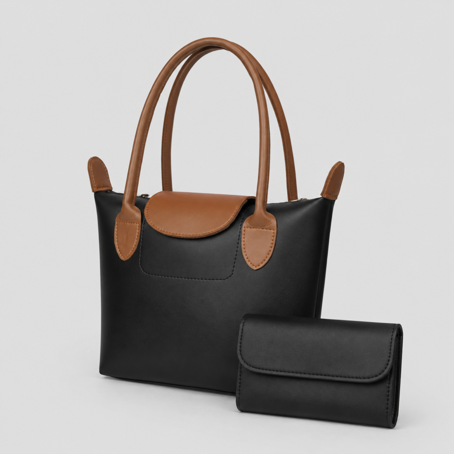 Elara Black Tote Bag  With Free Pouch