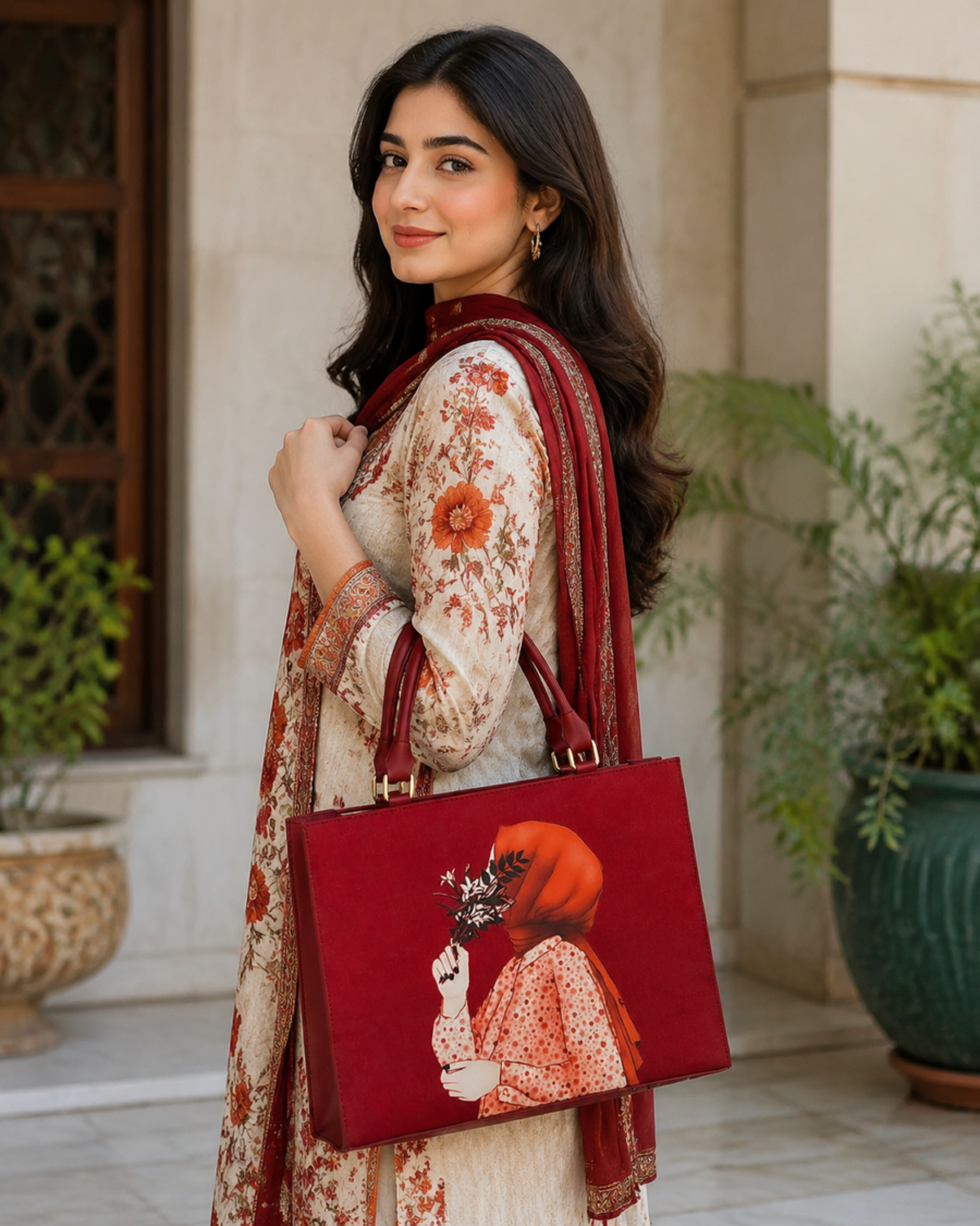 Floral Maroon Tote Bag