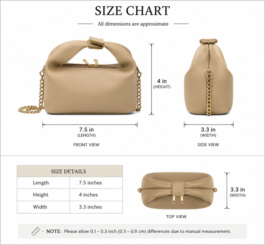 Size Chart Mira Beige Shoulder Bag with Gold Chain 4
