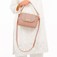 Pink Compact Top Handle Cross Body Bag