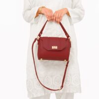 Compact Maroon Top Handle Cross Body Bag