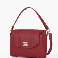 Compact Maroon Top Handle Cross Body Bag