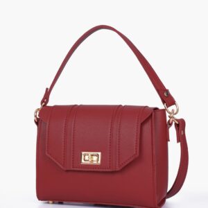 Compact Maroon Top Handle Cross Body Bag