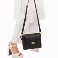 Black Compact Top Handle Cross Body Bag