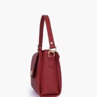 Compact Maroon Top Handle Cross Body Bag