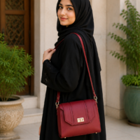 Compact Maroon Top Handle Cross Body Bag